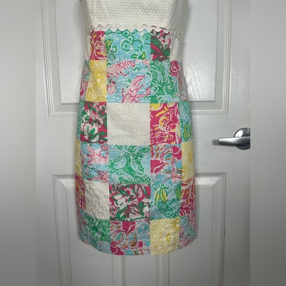 Lilly Pulitzer Multi State Dress Multicolor Strapless Mini Short Patchwork 00 - Picture 9 of 15
